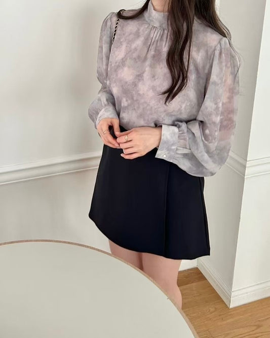 SY009【2月新品】雲石紋前後兩穿雪紡上衣