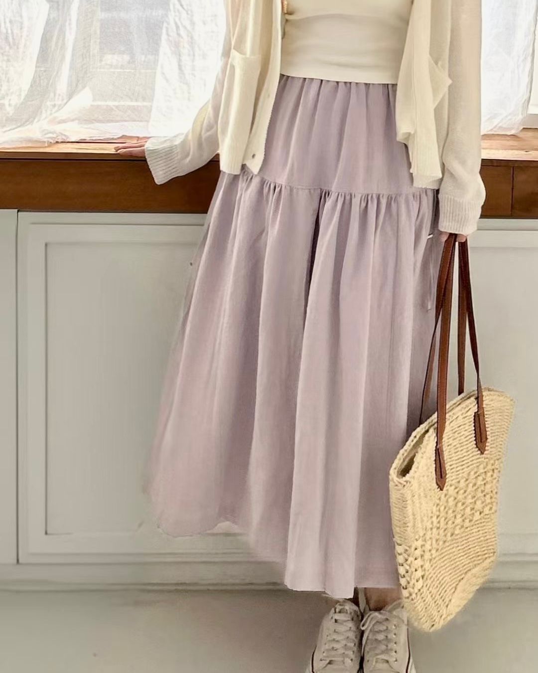 SY015【3月新品】溫柔感棉麻混紡中長裙