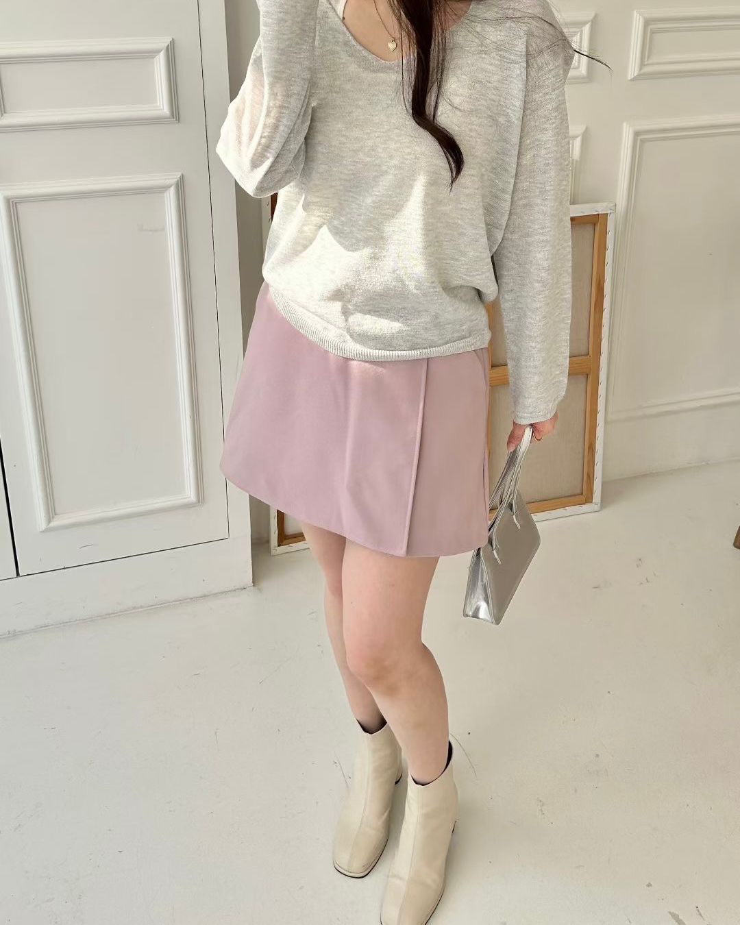 SY013【3月新品】優雅金色扭扣通勤短裙褲
