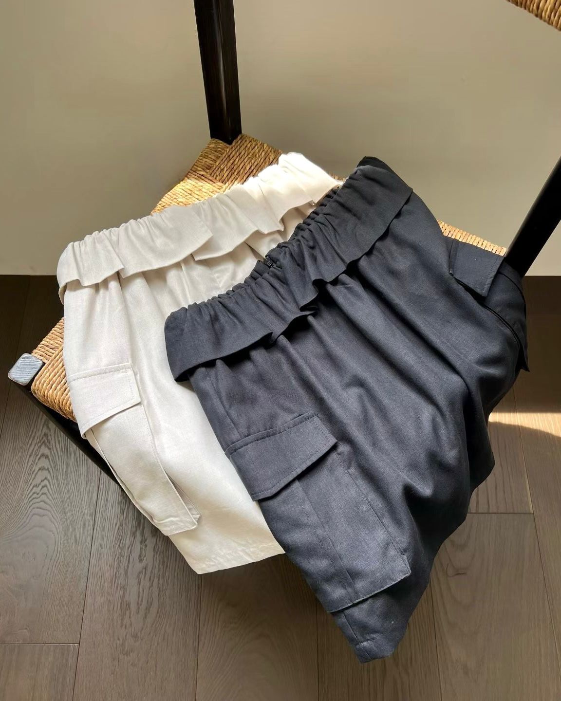 SY019【5月新品】浪漫荷葉邊天絲麻短裙褲