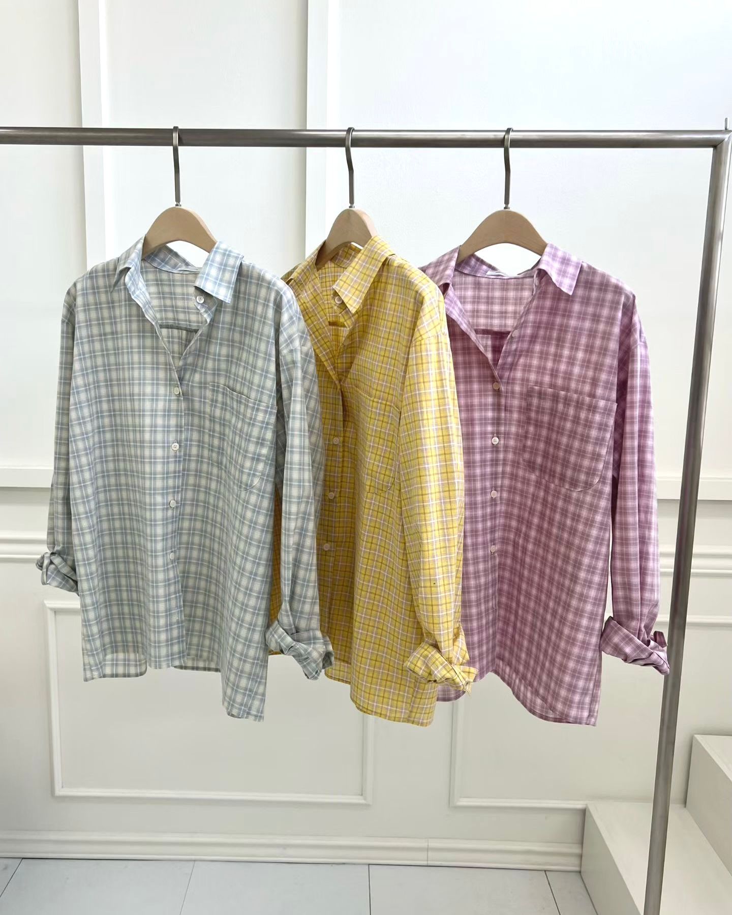 TE002【5月新品】春夏色彩格仔百搭恤衫