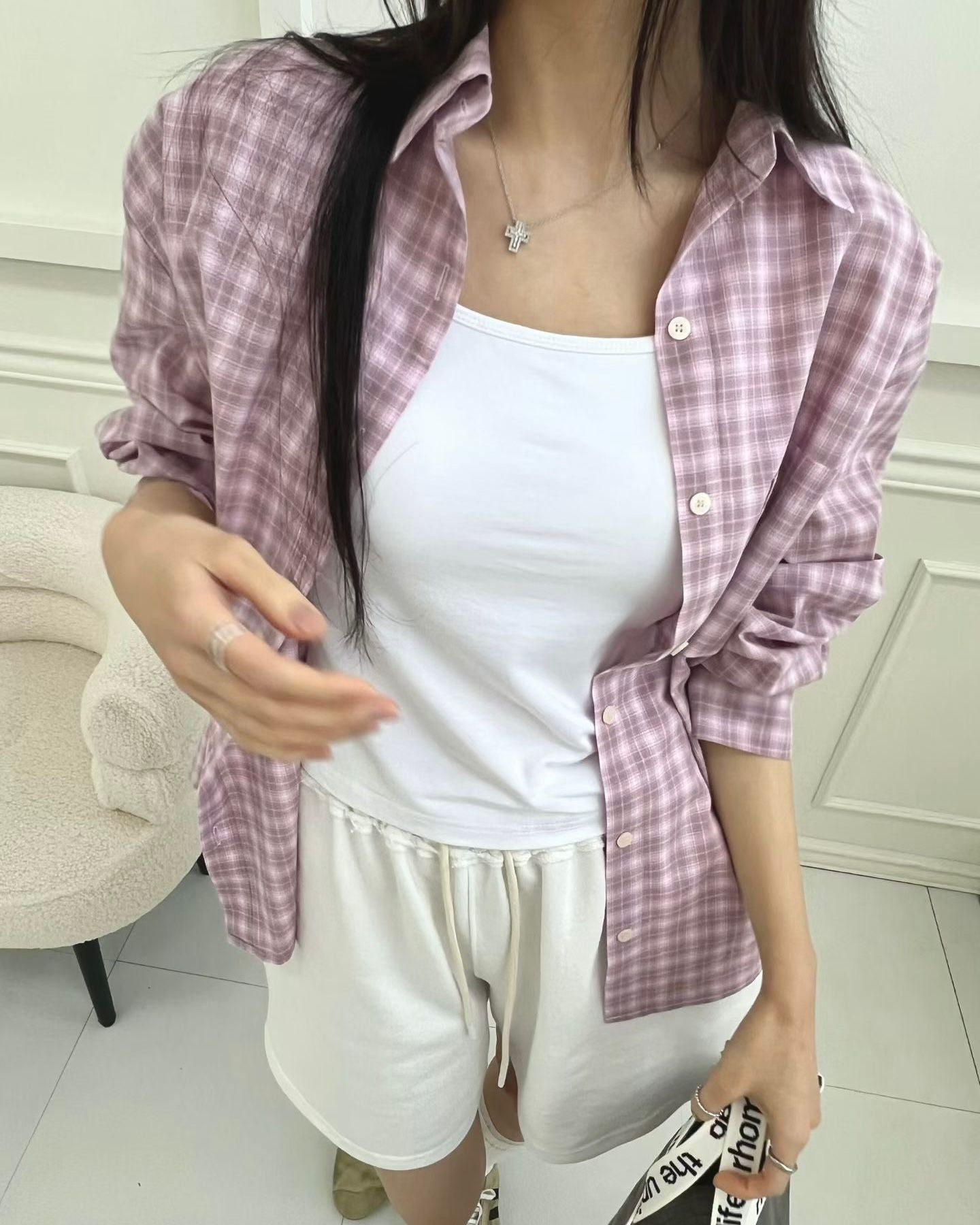 TE002【5月新品】春夏色彩格仔百搭恤衫