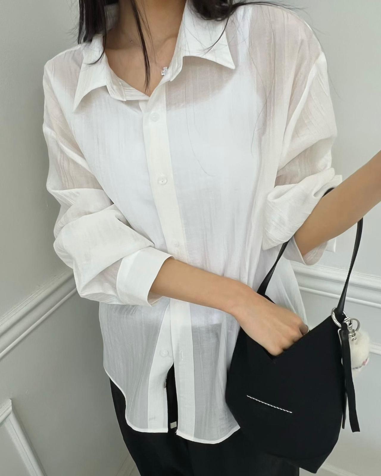 TE005【5月新品】高級感透膚直紋恤衫