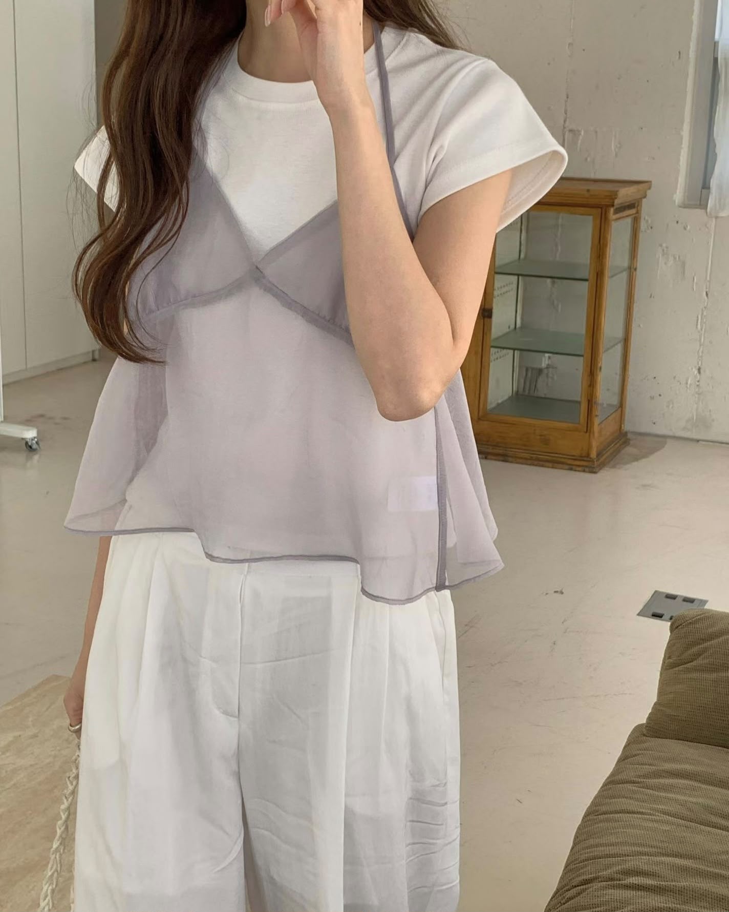 TZ001【7月新品】高級感透明外搭吊帶上衣
