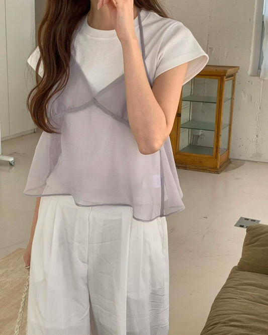 TZ001【7月新品】高級感透明外搭吊帶上衣