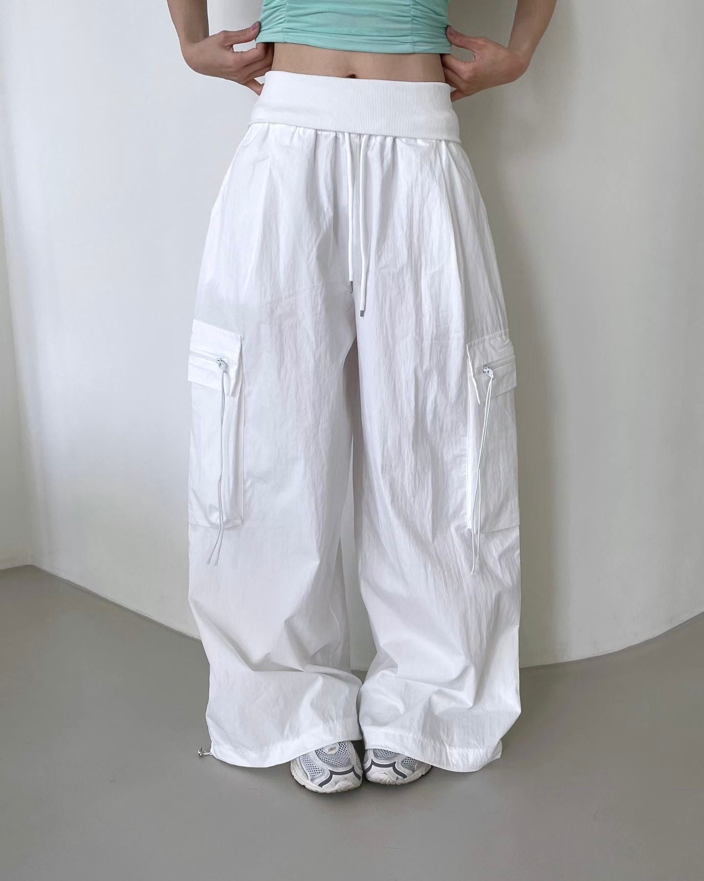 WA003【5月新品】休閒運動風袋子闊腳褲
