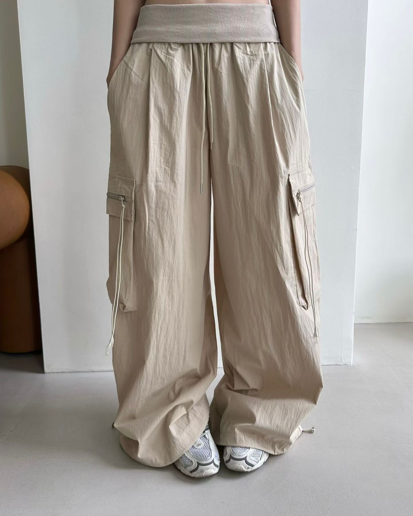 WA003【5月新品】休閒運動風袋子闊腳褲