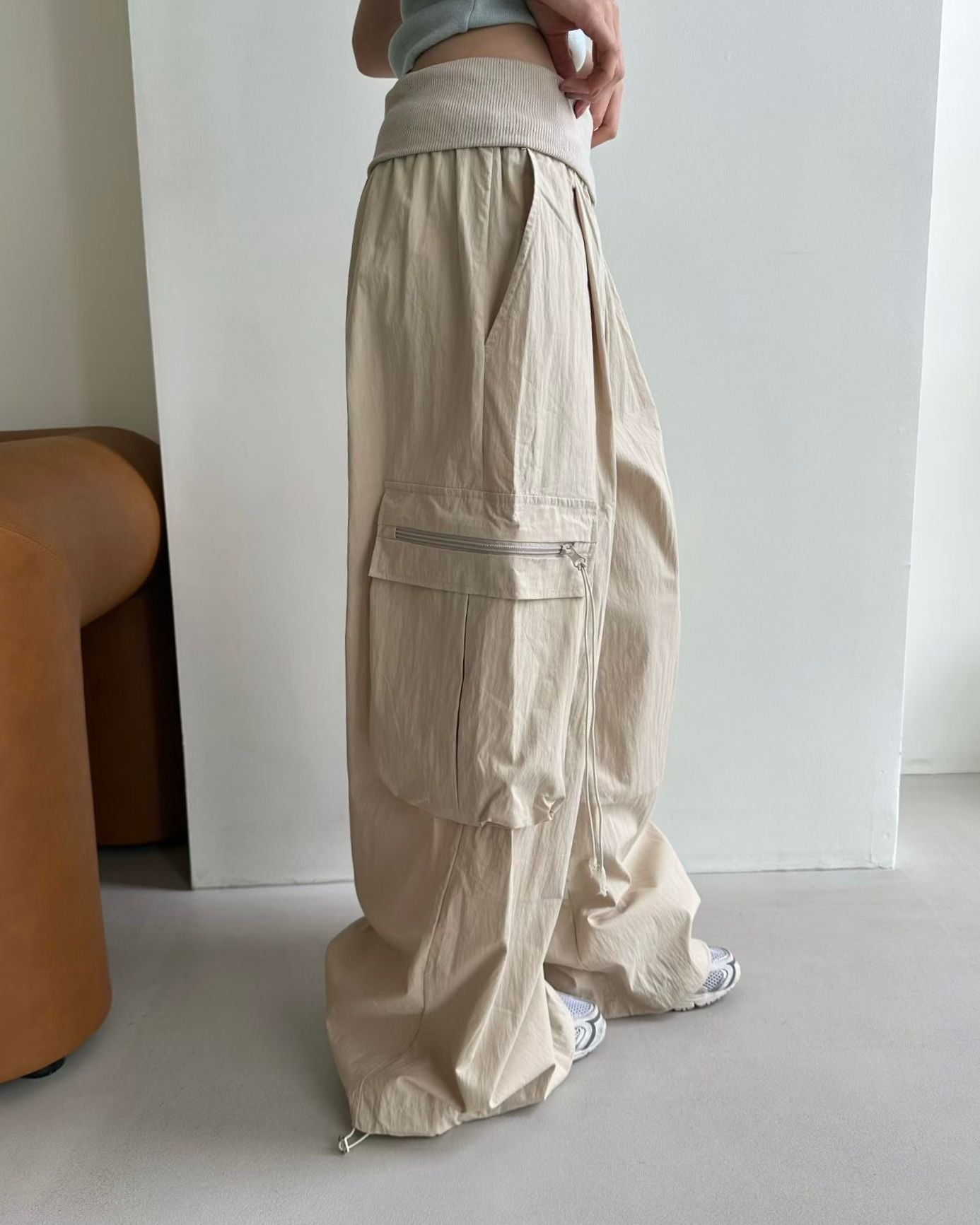 WA003【5月新品】休閒運動風袋子闊腳褲
