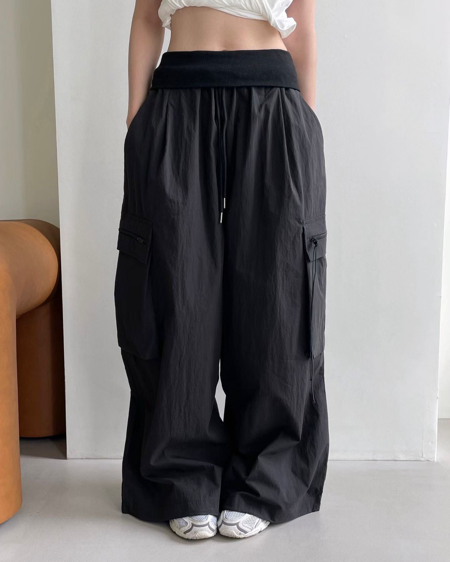 WA003【5月新品】休閒運動風袋子闊腳褲