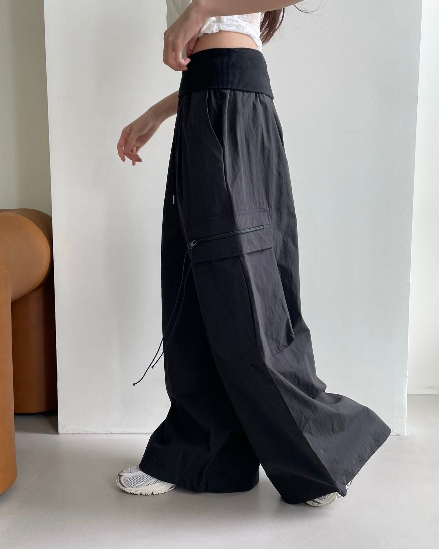 WA003【5月新品】休閒運動風袋子闊腳褲