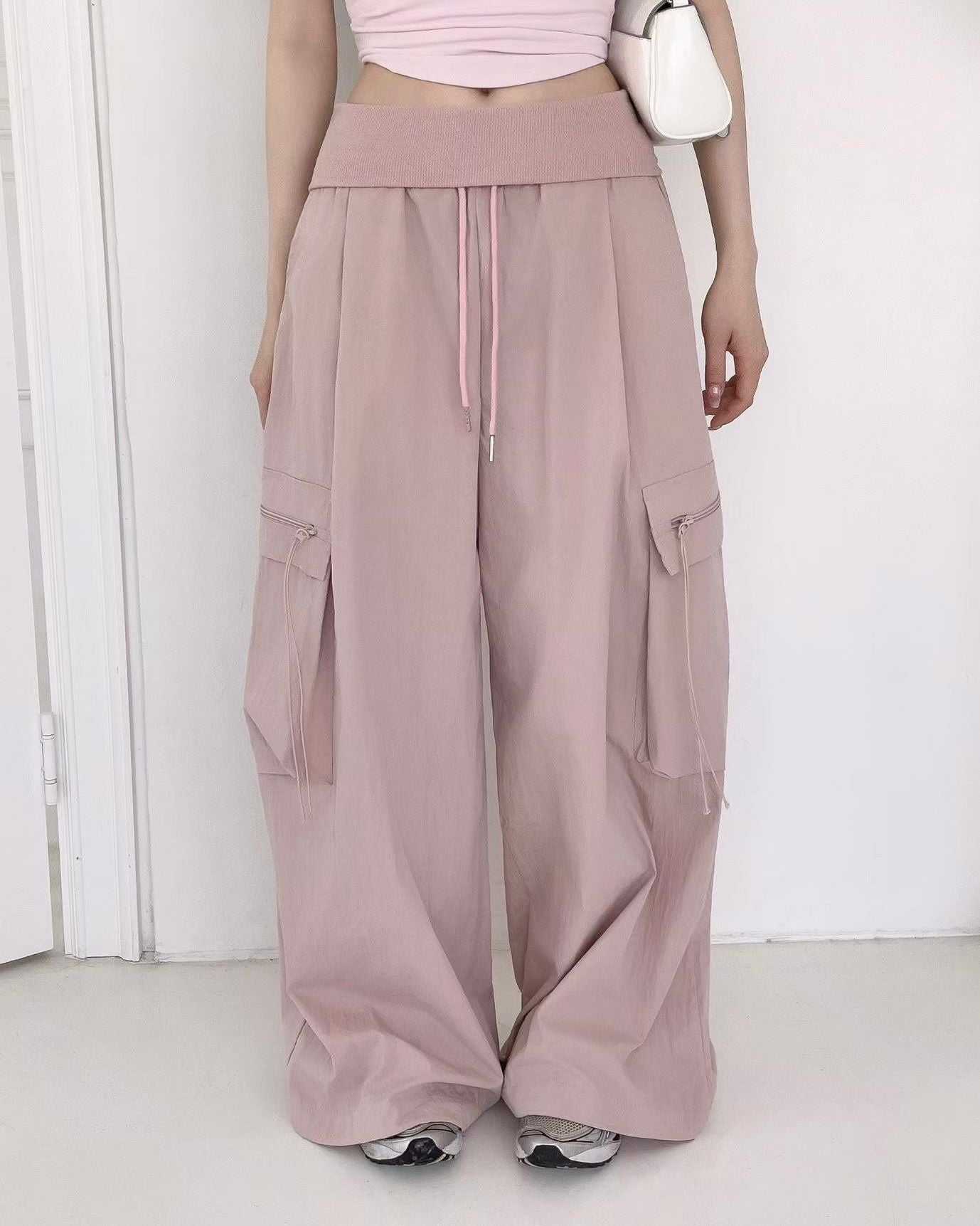 WA003【5月新品】休閒運動風袋子闊腳褲