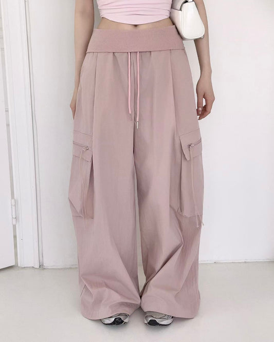 WA003【5月新品】休閒運動風袋子闊腳褲