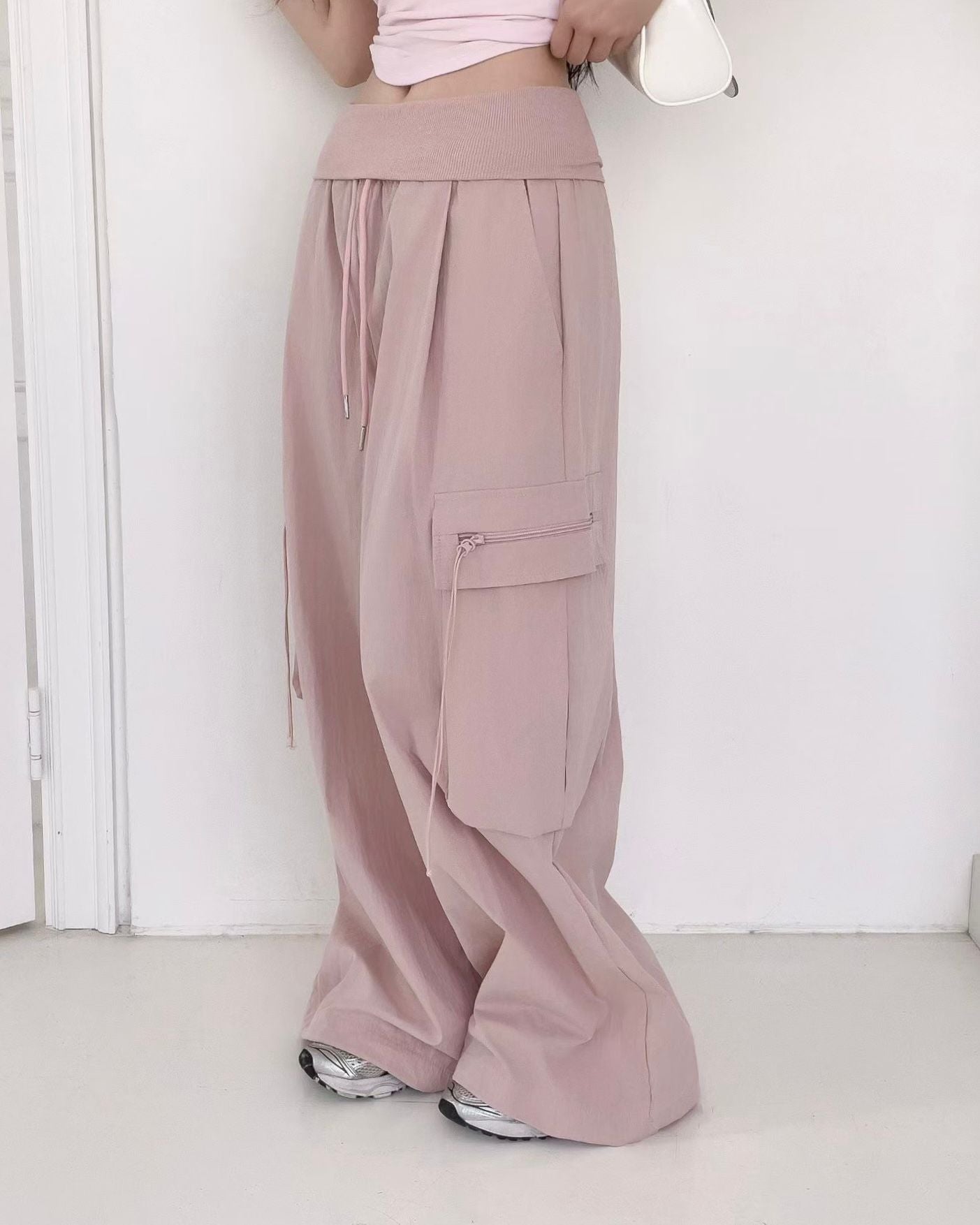 WA003【5月新品】休閒運動風袋子闊腳褲