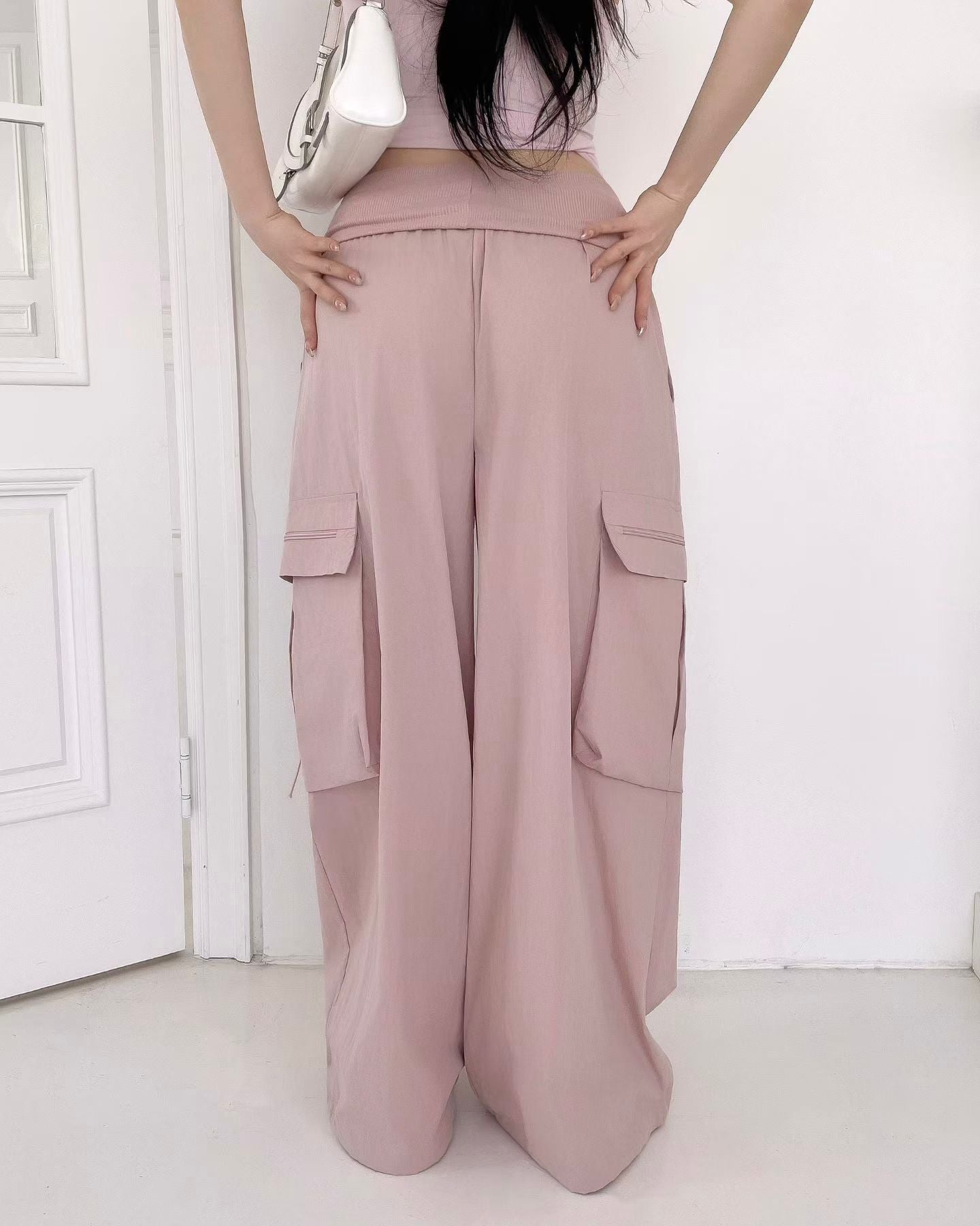 WA003【5月新品】休閒運動風袋子闊腳褲