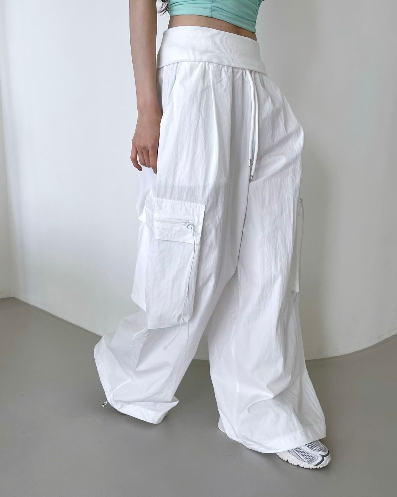WA003【5月新品】休閒運動風袋子闊腳褲