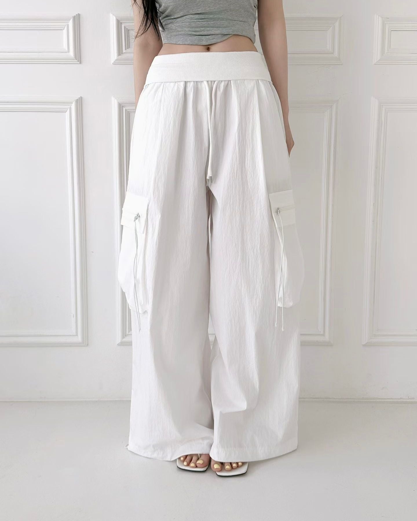 WA003【5月新品】休閒運動風袋子闊腳褲